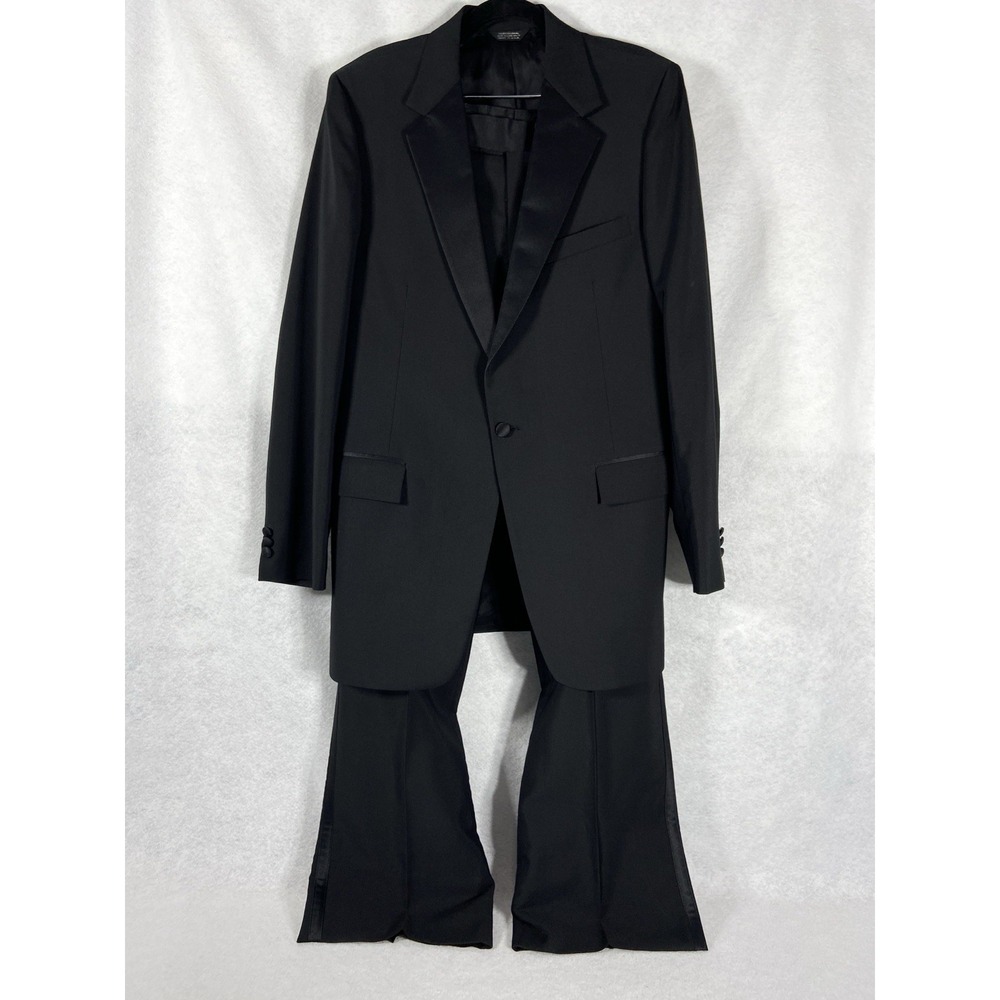 Vintage After Six 2PC Tuxedo Suit Mens 42L Black 100% Wool Formal Made In USA